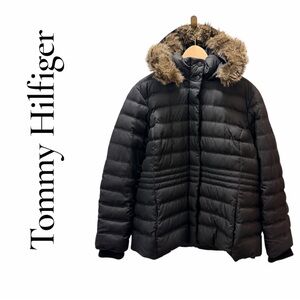 Tommy Hilfiger Women XXL Black Down Feathers Winter Puffer Jacket Faux Fur Hood